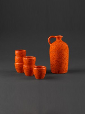 Pálinkás készlet (paradicsompiros)